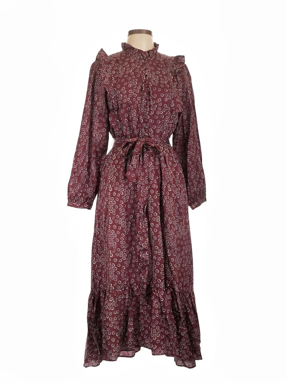 Outerknown Organic Cotton Juniper Dress Burgundy Floral Maxi Large Like New
